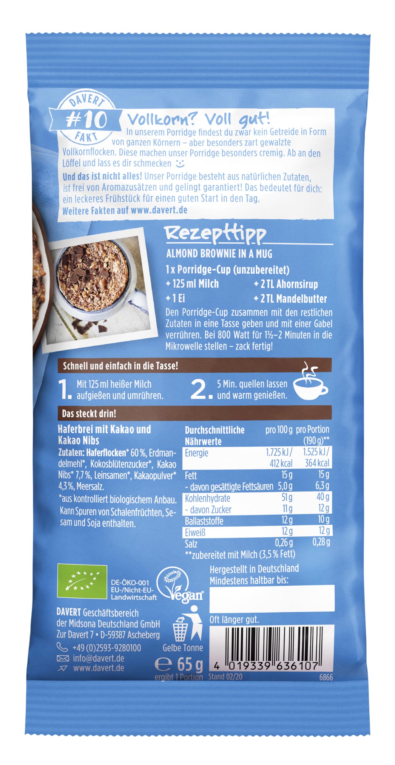 davert-bio-porridge-cup-schokolade-kakao-nibs-bioland-65g image 2