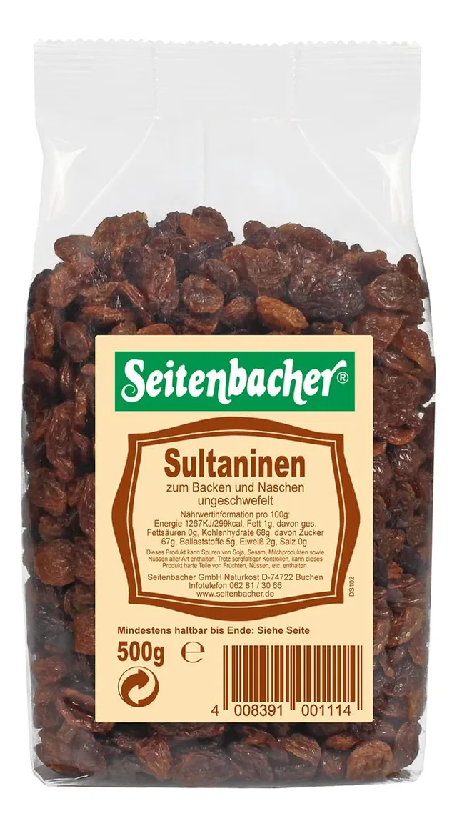 seitenbacher-sultaninen-rosinen-ungeschwefelt-getrocknet-2-x-500-g image 1