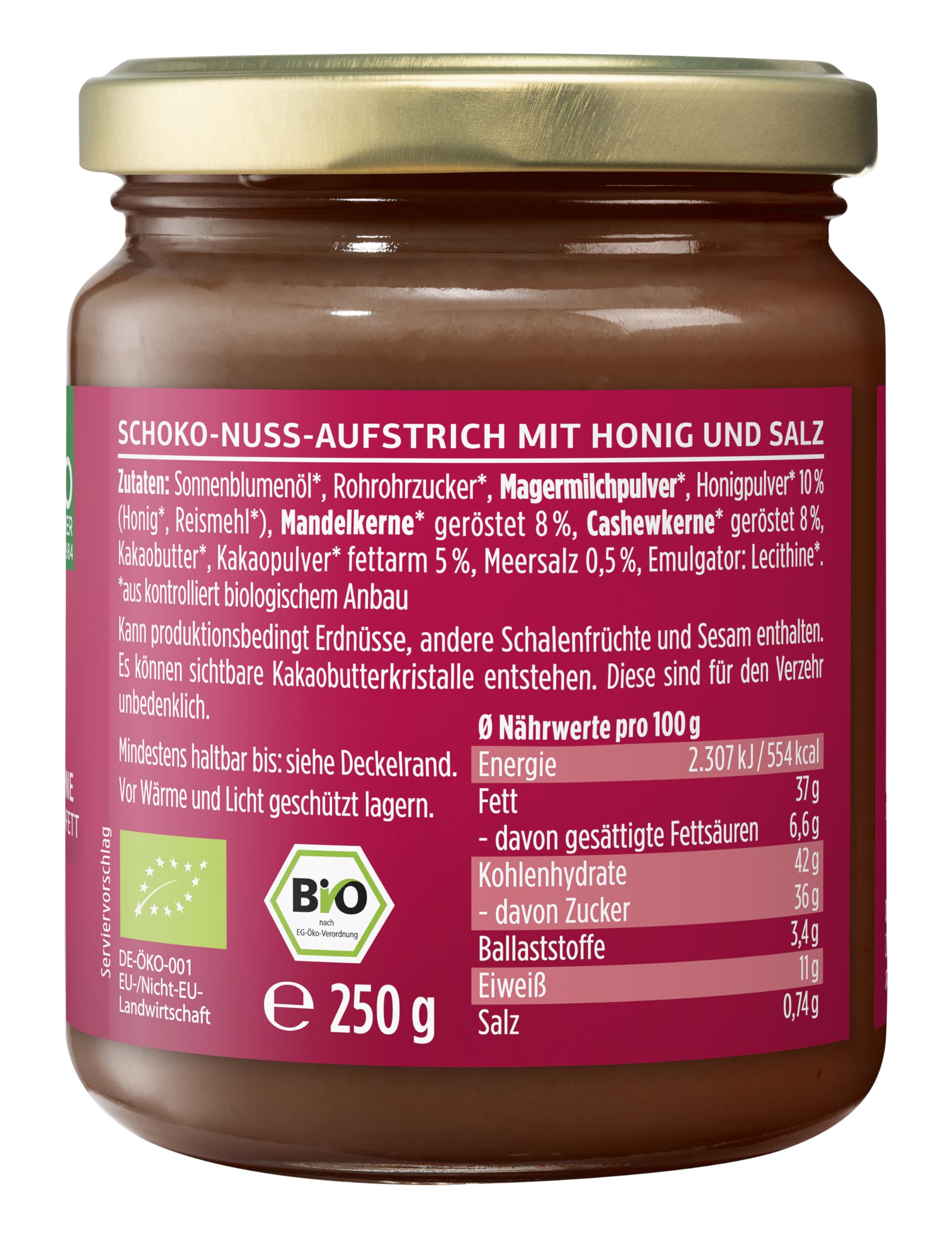davert-bio-chocolate-cream-honey-sea-salt-nuss-schoko-aufstrich-250-g image 2