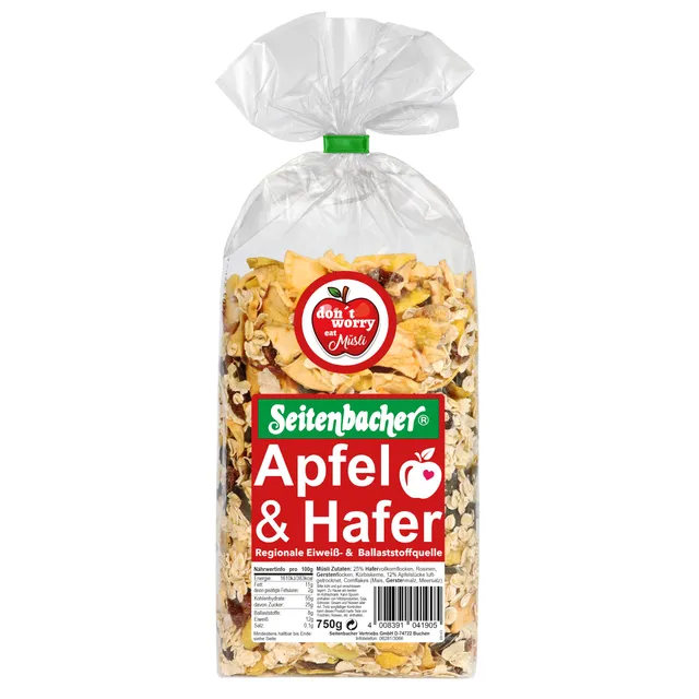 seitenbacher-apfel-hafer-m-sli-weizenfrei-ohne-zuckerzusatz-vollkorn-750g image 1