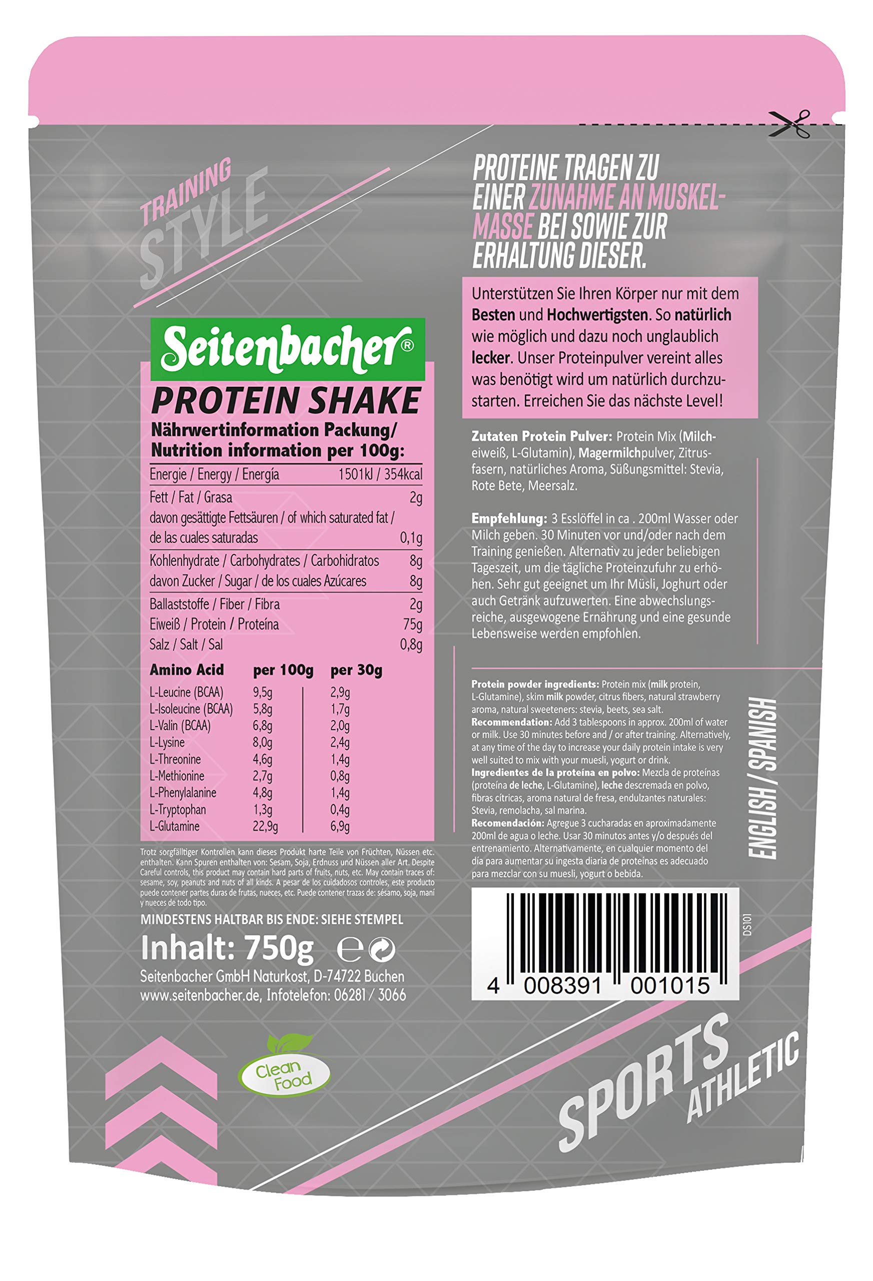 seitenbacher-casein-protein-shake-pulver-75-0-erdbeere-750g image 2