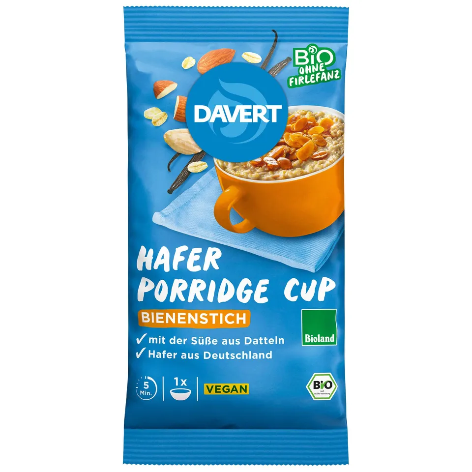 davert-bio-hafer-porridge-cup-bienenstich-65-g-veganer-porridge-cup image 1