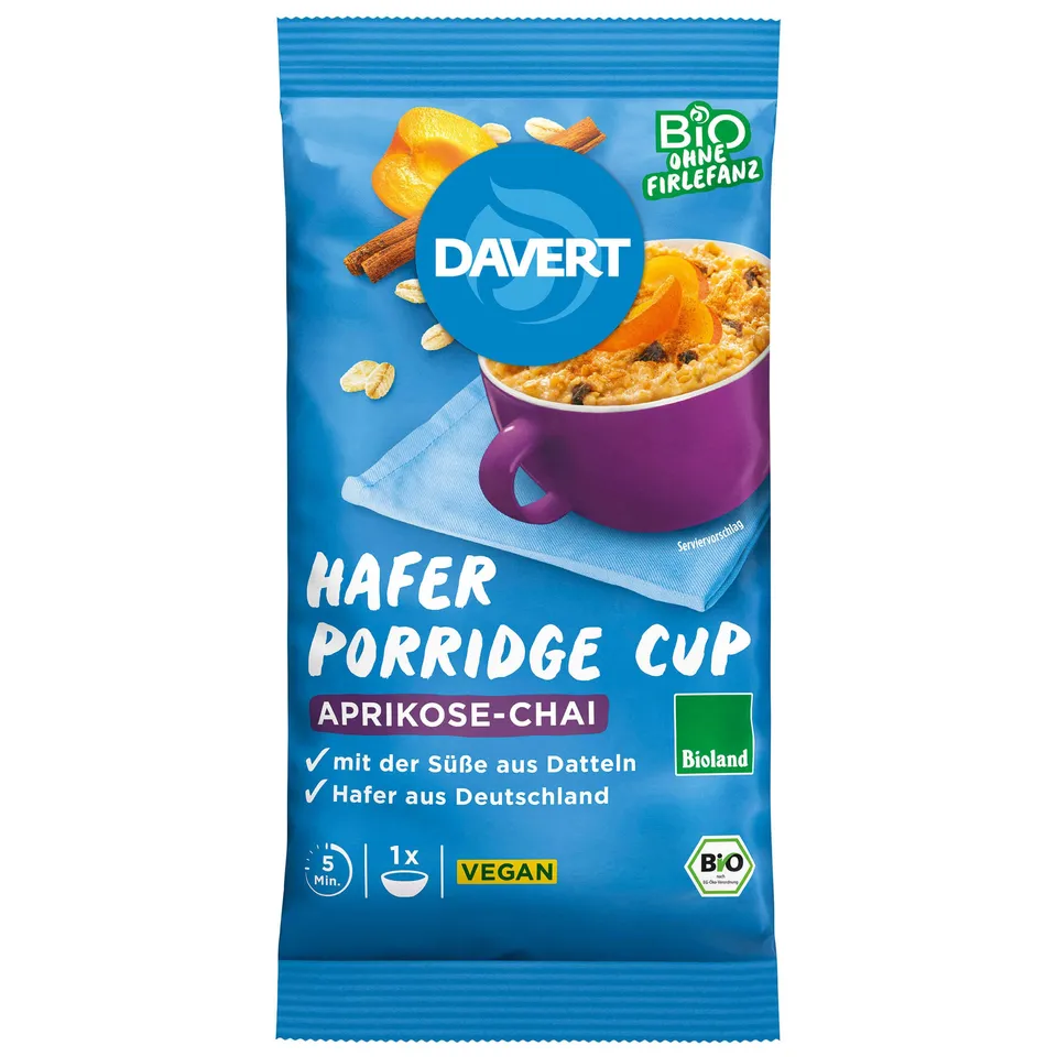 davert-bio-hafer-porridge-cup-aprikose-chai-65g image 1
