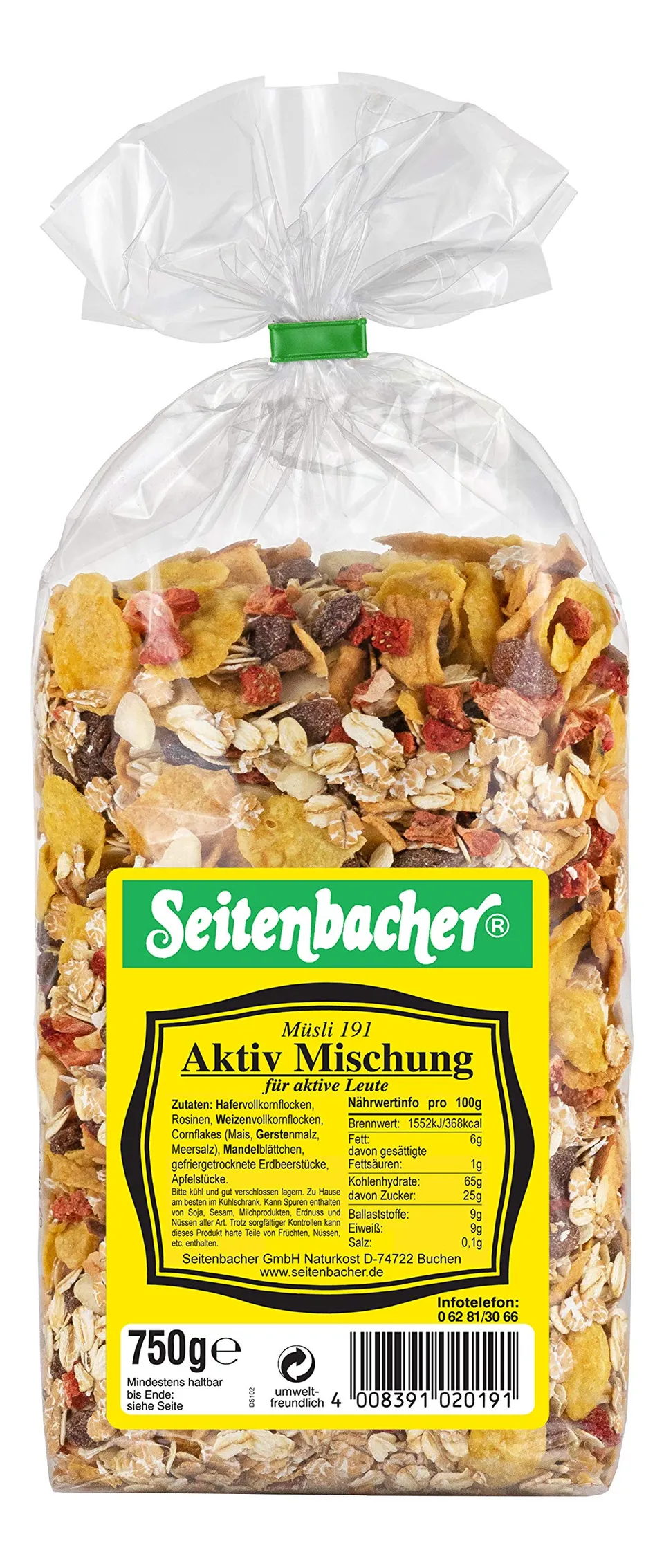seitenbacher-m-sli-aktiv-mischung-vollkorngetreide-erdbeere-750g image 1
