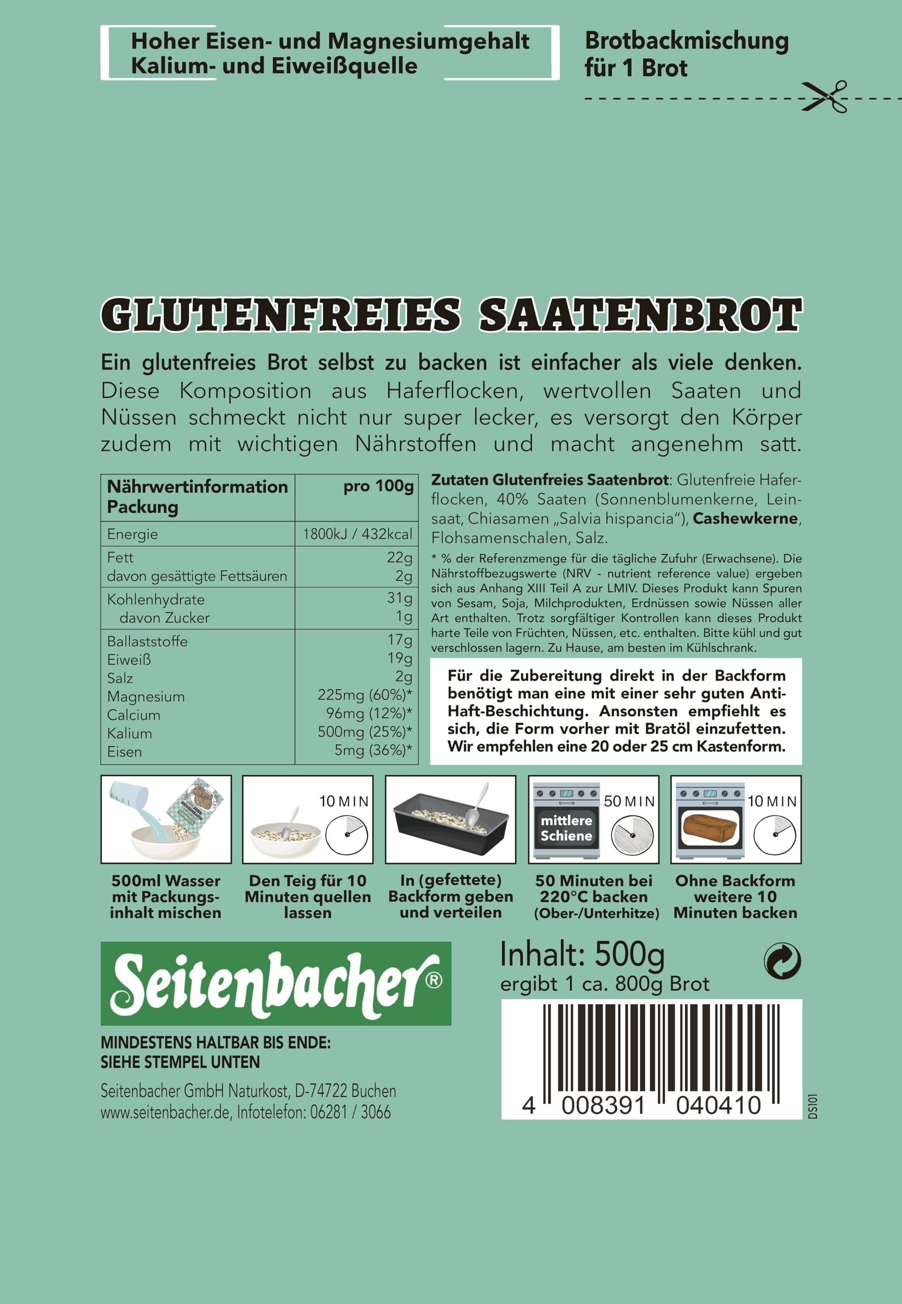 seitenbacher-backmischung-glutenfreies-brot-mit-saaten-500g-ohne-hefe image 2